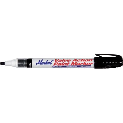 Valve Action, Paint Marker Pen, Black, Broad, Bullet, Non-Retractable, 1 Pack