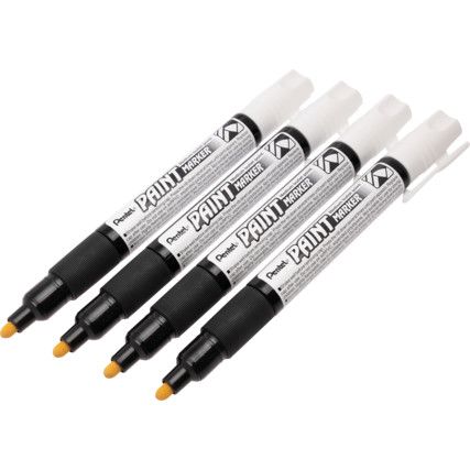 Paint Marker, White, Permanent, Bullet Tip, 4 Pack