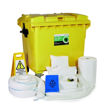 1000L OIL ONLY SPILL KIT 4 WHEEL PE BIN