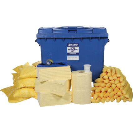 Chemical Spill Kit, 500L Absorbent Capacity Per Kit, 122 x 120 x 77cm, Wheeled Bin