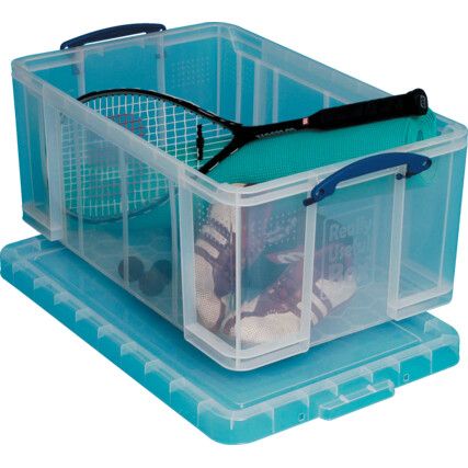 Storage Box with Lid, Plastic, Clear, 605x370x280mm, 64L