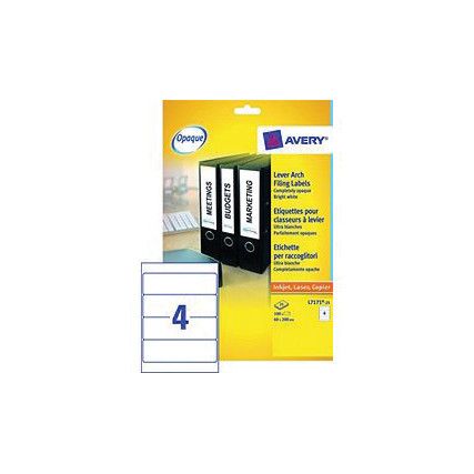 L7171 LEVER ARCH LABEL 200X60MM WHITE PK100