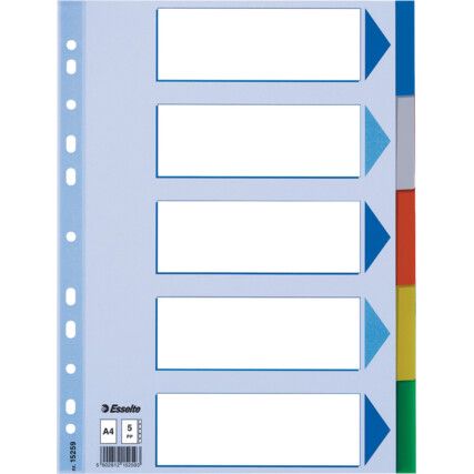 A4 MULTI-COLOURED PP DIVIDER SET 5 TAB