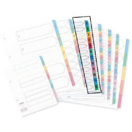 01301/CS13 INDEX 1-12 A4 WHT +MULTI-COLOUR TABS