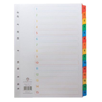 01601/CS16 INDEX 1-15 A4 WHT +MULTI-COLOUR TABS