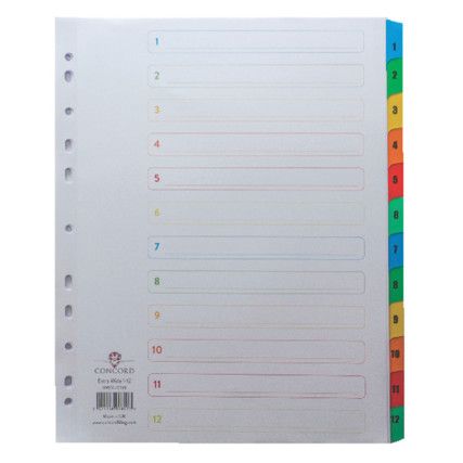 09801/CS98 INDEX A4 1-12 PUNCHED POCKET MULTI-COLOUR TABS