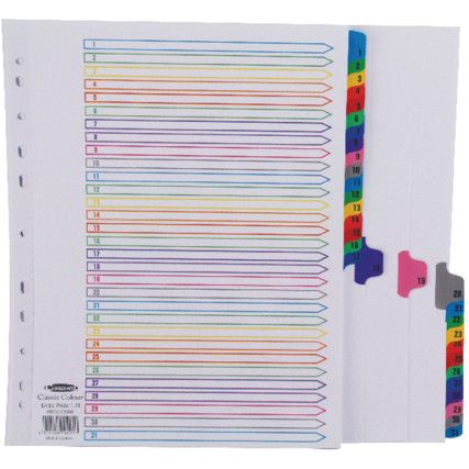 10001/CS100 INDEX 1-31 PUNCHED POCKET MULTI-COLOUR TABS