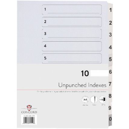 75201 Presentation Index Unpunched A4 1-10 White Pack of 10