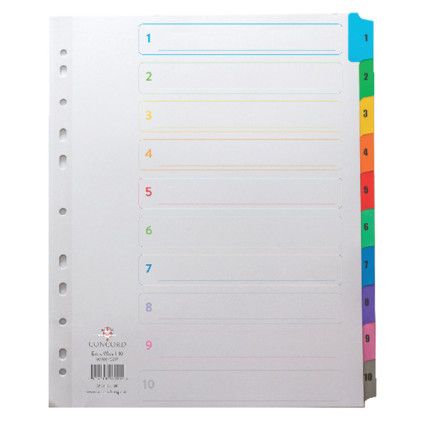 09701/CS97 INDEX 1-10 A4 WHT +MULTI-COLOUR TABS