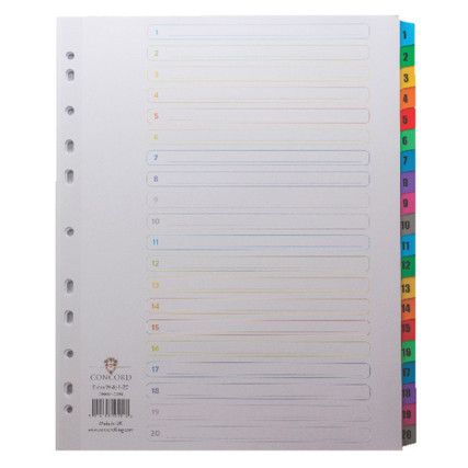 09901/CS99 INDEX 1-20 A4 WHT +MULTI-COLOUR TABS