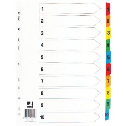 KF01519 INDEX 1-10 TABS REINFORCED MULTICOLOUR