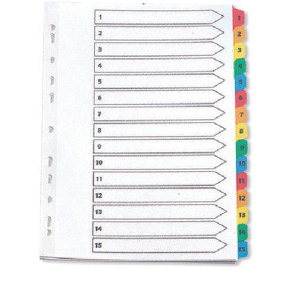 KF01520 INDEX 1-15 TABS REINFORCED MULTICOLOUR