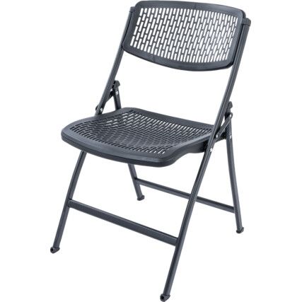 BLACK FOLDING CHAIR WITH PERFORATED SEAT/BACK SUPPORT