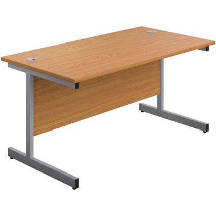 Single Upright Rectangular Desk, Oak/Silver, 1200 x 800mm