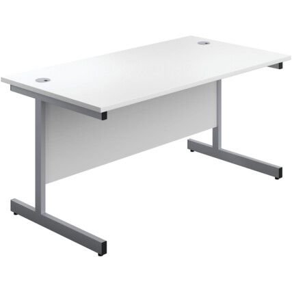 Single Upright Rectangular Desk, White/Silver, 1200 x 800mm