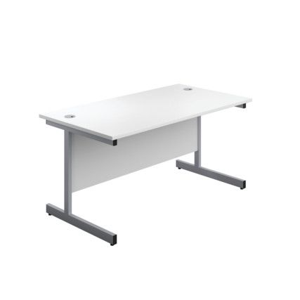 Single Upright Rectangular Desk, White/Silver, 1400 x 800mm