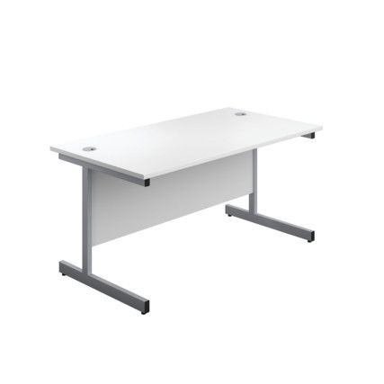 Single Upright Rectangular Desk, White/Silver, 1800 x 800mm