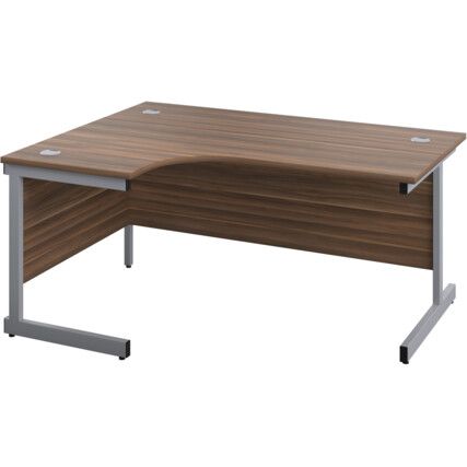 Single Upright Crescent Desk, Left Hand, Walnut/Silver, H1600 x W1200mm