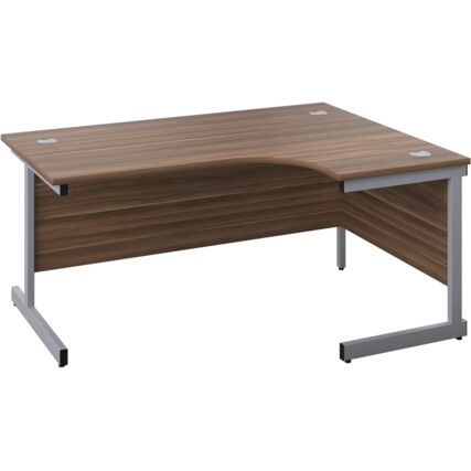 Single Upright Crescent Desk, Right Hand, Walnut/Silver, H1600 x W1200mm