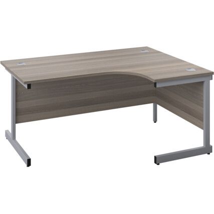 Single Upright Crescent Desk, Right Hand, Grey Oak/Silver, H1600 x W1200mm