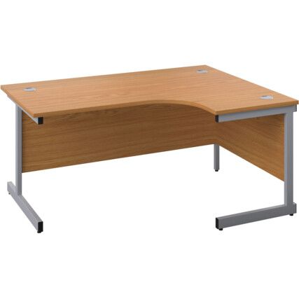 Single Upright Crescent Desk, Right Hand, Oak/Silver, H1600 x W1200mm