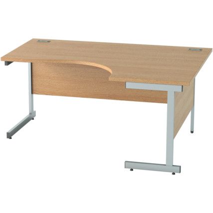 1600mm Crescent Right Hand Cantilever Desk Silver/Light Oak