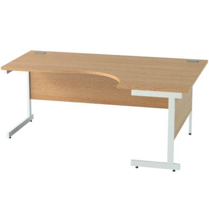 1800mm Crescent Right Hand Cantilever Desk White/Light Oak