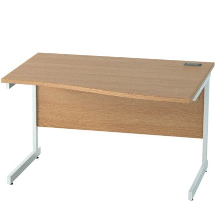 1200mm Right Hand Wave Cantilever Desk White/Light Oak