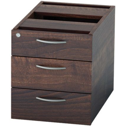 Satellite Fixed Pedestal 585mm Three Drawer Walnut