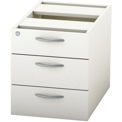 Satellite Fixed Pedestal 585mm Three Drawer White