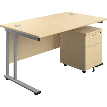 Rectangular Desk 2 Drawer Pedestal 1200mm x 800mmMaple/Silver