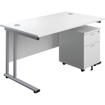 Rectangular Desk 2 Drawer Pedestal 1200mm x 800mm White/Silver