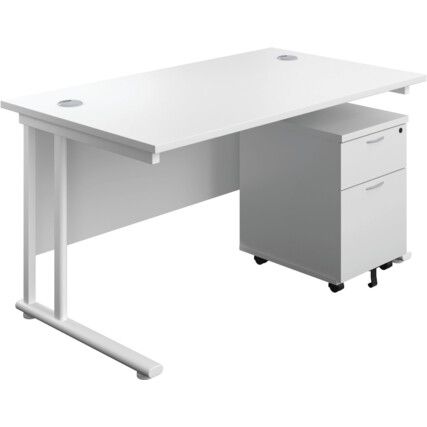 Rectangular Desk 2 Drawer Pedestal 1200mm x 800mm White/White