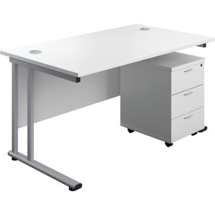 Rectangular Desk with 3 Drawer Pedestal 1200mm x 800mm White/Silver