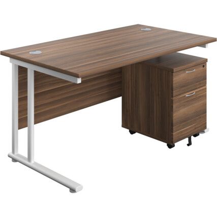 Rectangular Desk with 2 Drawer Pedestal 1400mm x 800mm Walnut/White