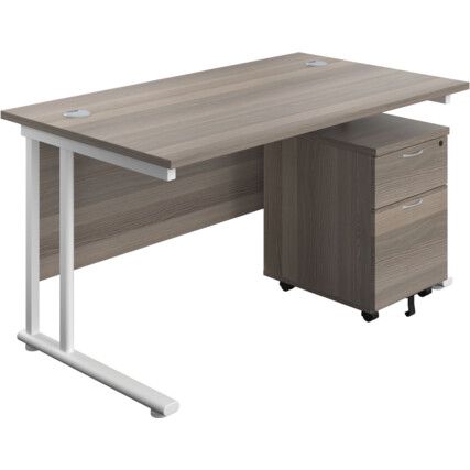 Rectangular Desk with 2 Drawer Pedestal 1400mm x 800mmGrey Oak/White