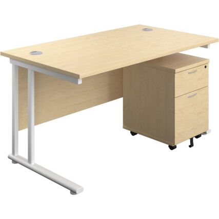 Rectangular Desk with 2 Drawer Pedestal 1400mm x 800mm Maple/White