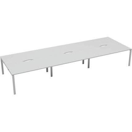 6 PERSON DOUBLE BENCH DESK 1200x800mm EACH - WHITE/WHITE