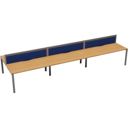 6 Person Double Bench Desk with Cable Port, Silver/Beech, 1200 x 800mm