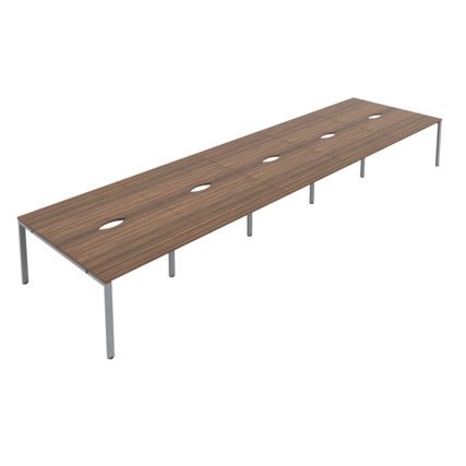 10 Person Double Bench Desk with Cable Port, Silver/Walnut, 1200 x 800mm