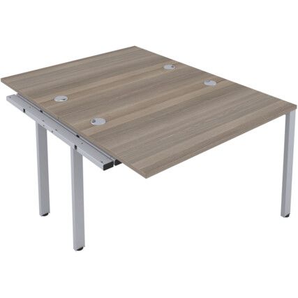 2 Person Double Bench Desk Extension with Cable Port, Silver/Grey Oak, 1200 x 800mm