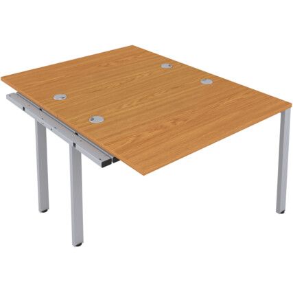 2 Person Double Bench Desk Extension with Cable Port, Silver/Oak, 1200 x 800mm