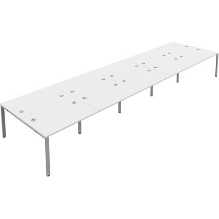 10 Person Double Bench Desk with Cable Port, Silver/White, 1200 x 800mm