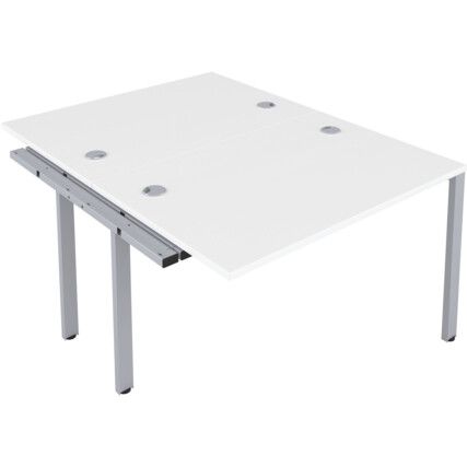 2 Person Double Bench Desk Extension with Cable Port, Silver/White, 1200 x 800mm