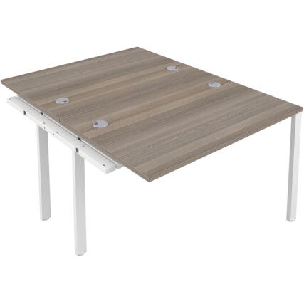 2 Person Double Bench Desk Extension with Cable Port, White/Grey Oak, 1200 x 800mm