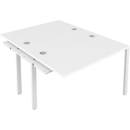 2 Person Double Bench Desk Extension with Cable Port, White, 1200 x 800mm