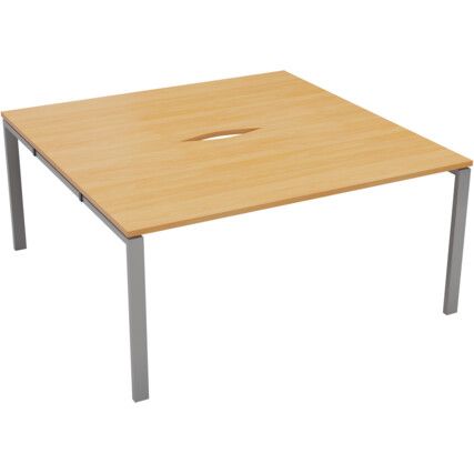 2 Person Double Bench Desk with Cut Out, Silver/Beech, 1200 x 800mm