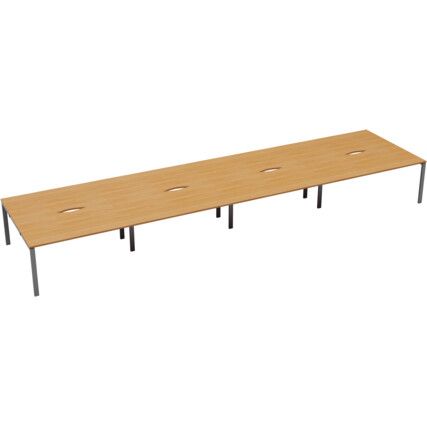 8 Person Double Bench Desk with Cut Out, Silver/Beech, 1200 x 800mm