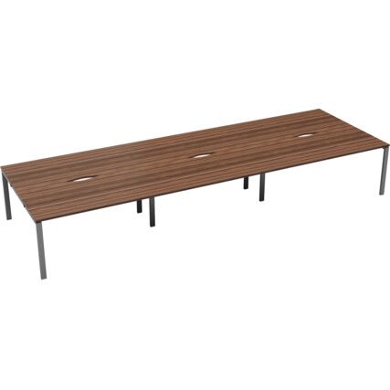 6 Person Double Bench Desk with Cut Out, Silver/Walnut, 1200 x 800mm