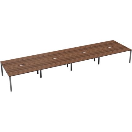 8 Person Double Bench Desk with Cut Out, Silver/Walnut, 1200 x 800mm